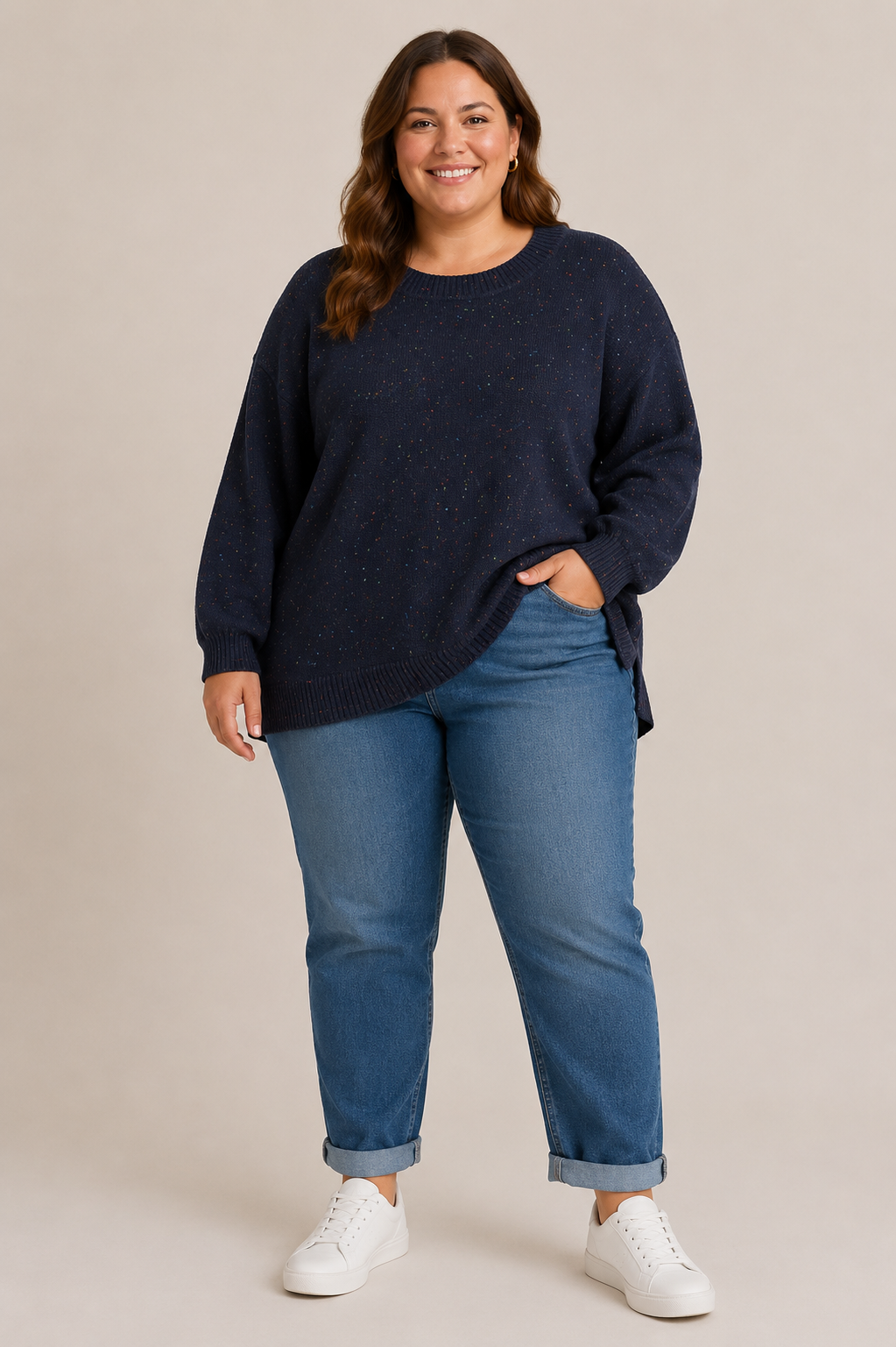 Fields Plus Size Crew neck Pullover Curve Hem