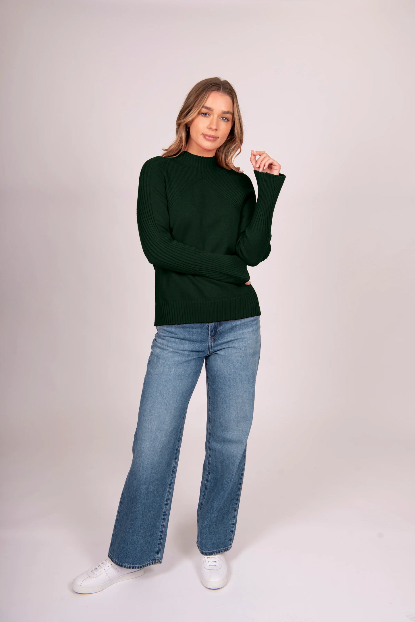 Bella - High Neck Rib Vee Pullover