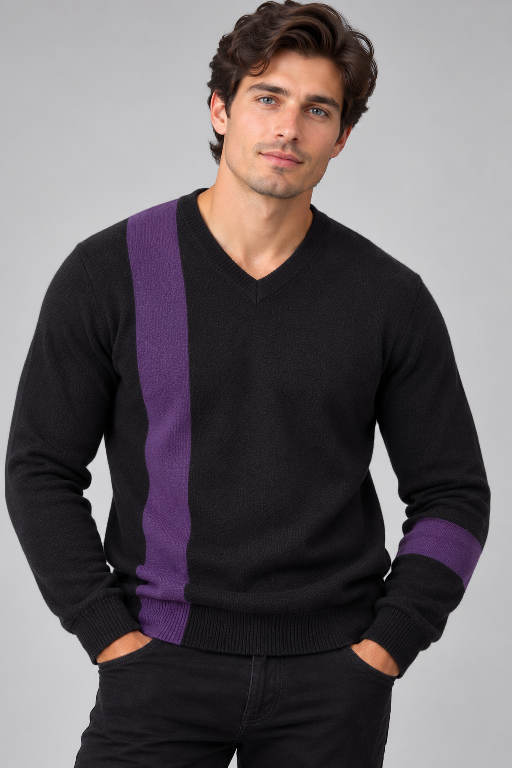 Cashmere/ Merino V Neck Pullover Two tone