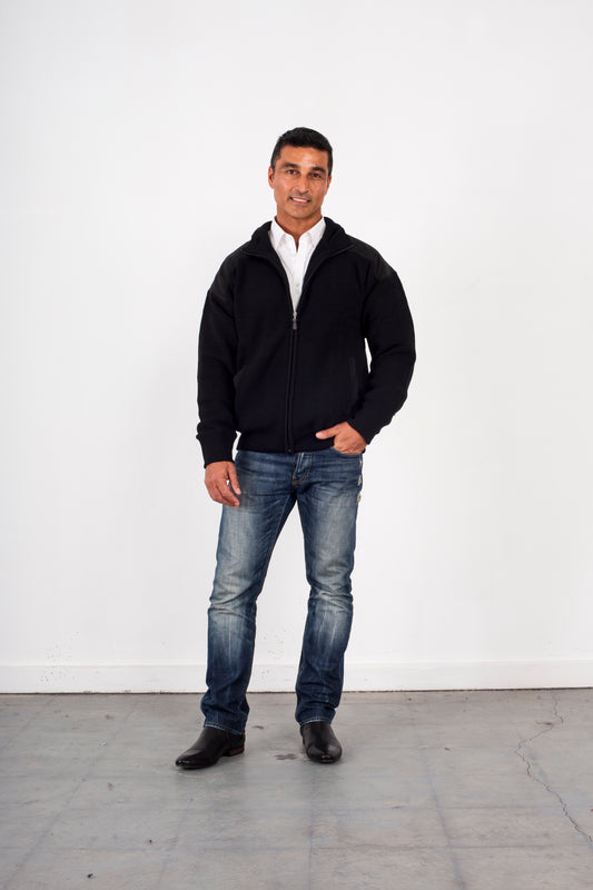 ANSETT Full Zip Jacket With Suede Patches & Pockets
