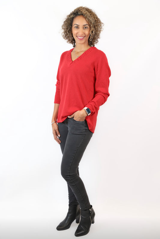 CASHMERE CLASSICS PURE CASHMERE V- NECK PULLOVER ONLY M RED