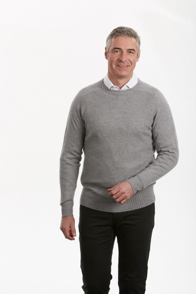 MOSS STITCH SADDLE SHOULDER CREW PULLOVER