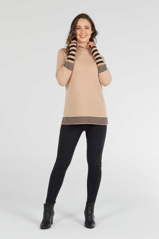 ROLL NECK PULLOVER WITH STRIPES