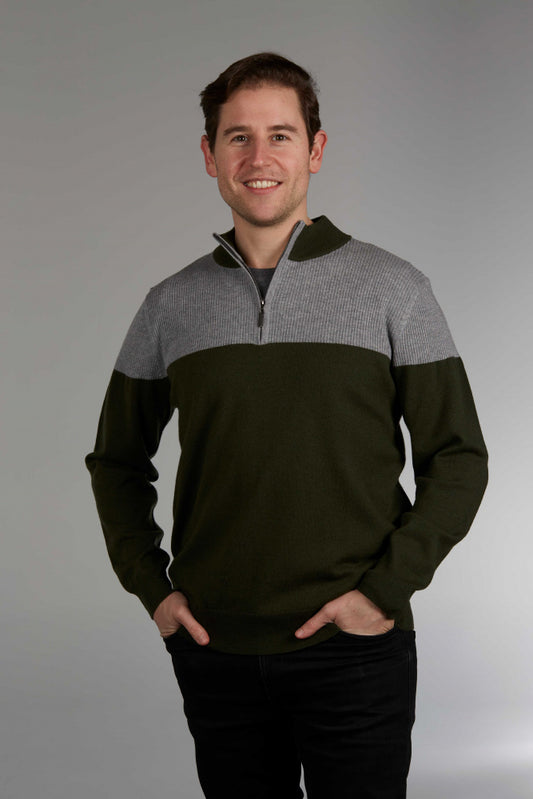 MERINO CASHMERE CONTRAST RIBBED 1/4 ZIP PULLOVER BRIDGE & LORD
