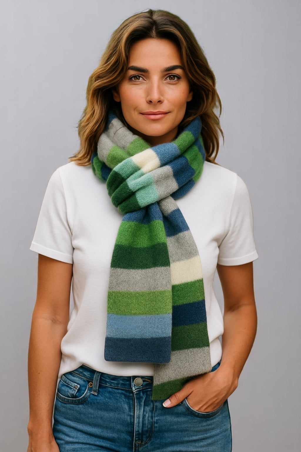 Rainbow Stripes Merino/Mohair Scarf Men And Women