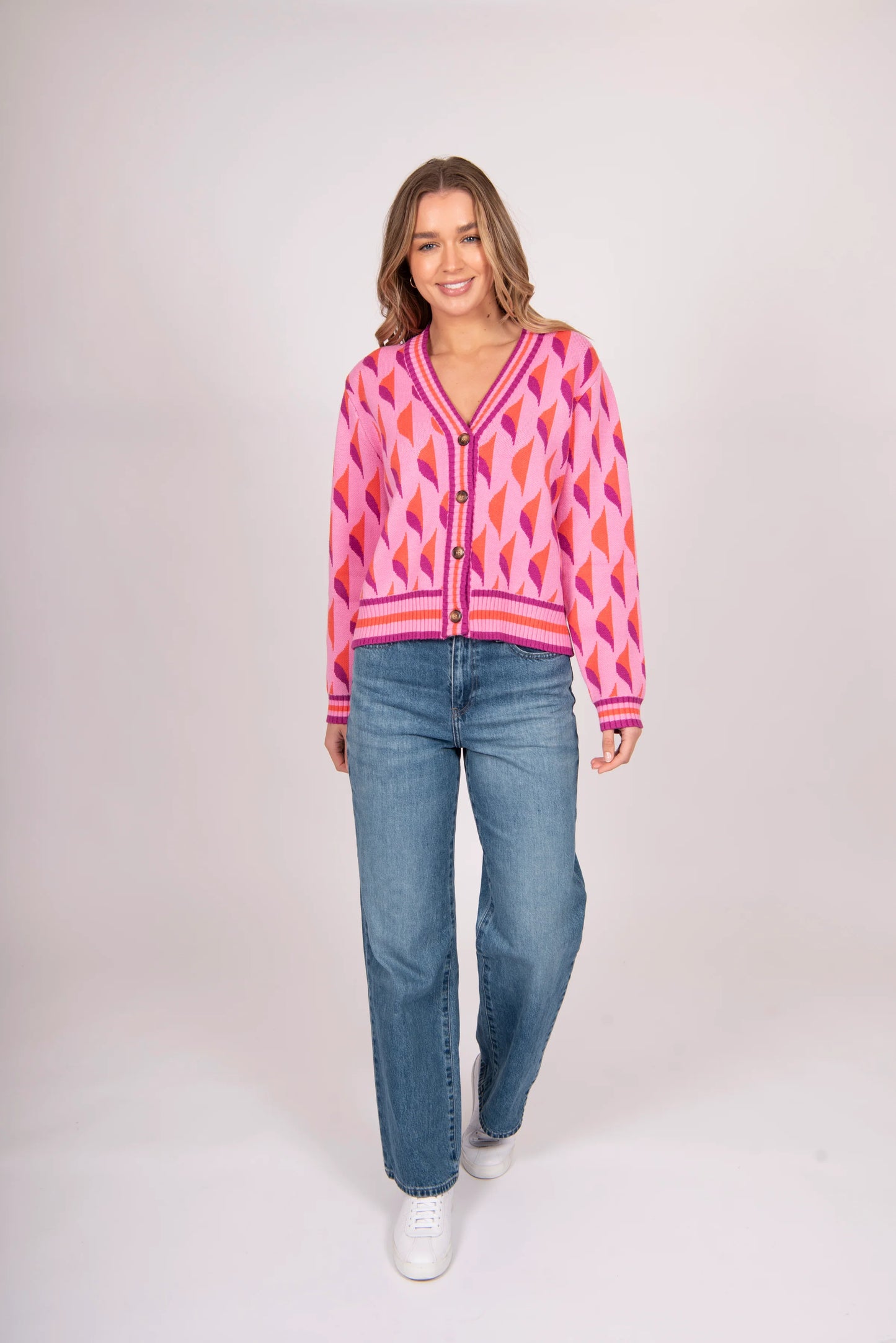 Bella - Jacquard Vee Neck Cardigan