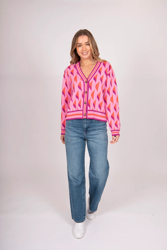 Bella - Jacquard Vee Neck Cardigan