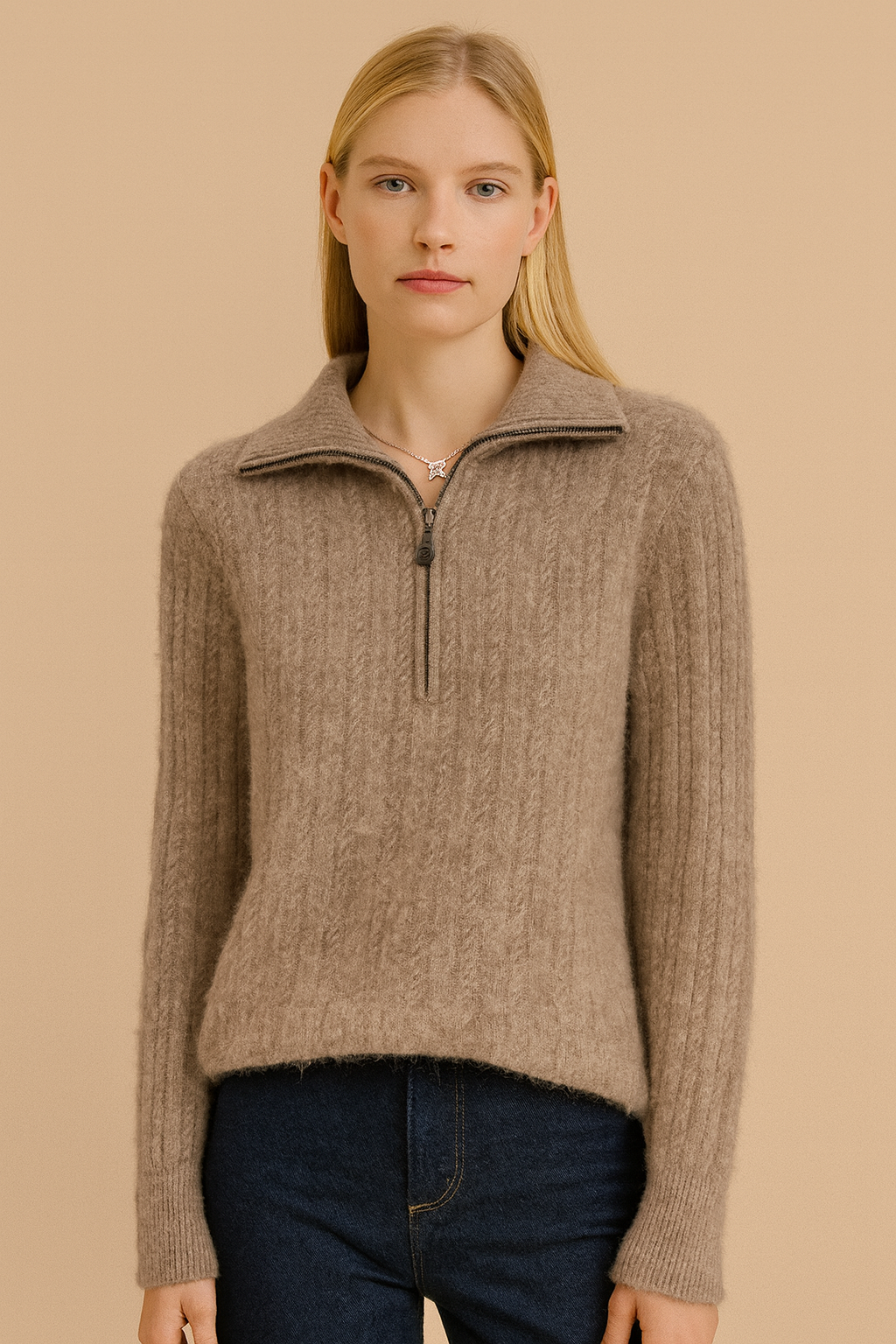 Pure Merino Wool Half Zip Cable Pullover