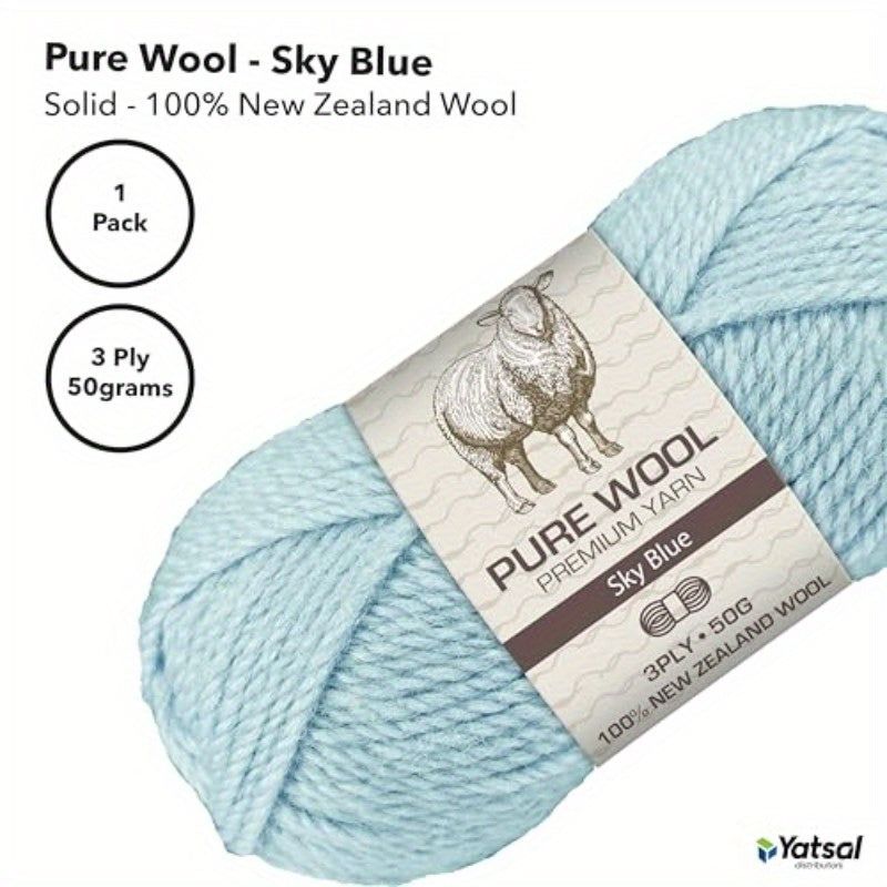 3Ply Pure Wool 50g Sky Blue
