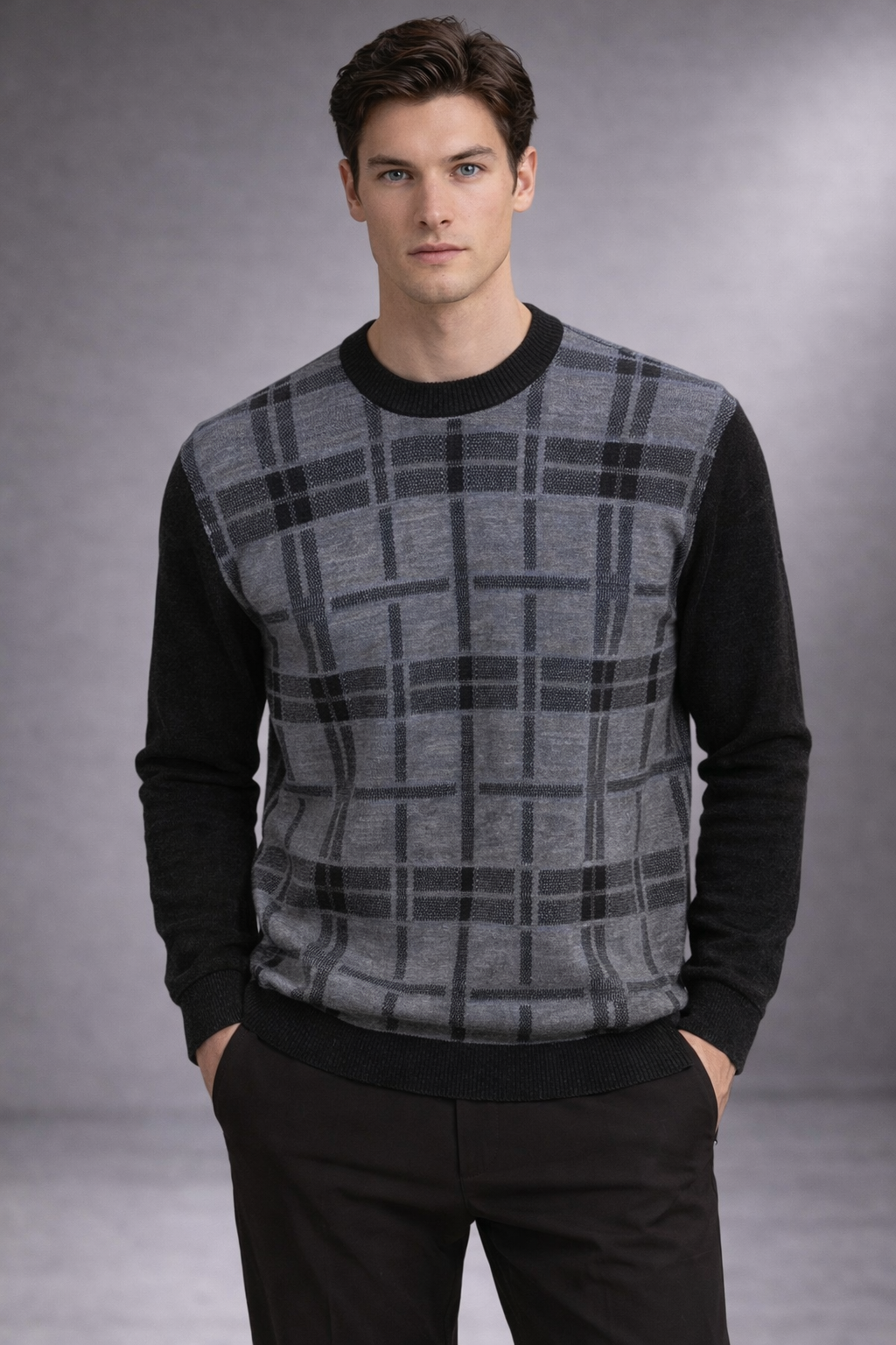 Fields Classics Pure Merino Crew Neck Pullover Square Pattern