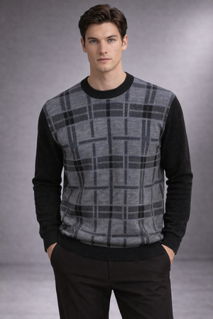 Fields Classics Pure Merino Crew Neck Pullover Square Pattern