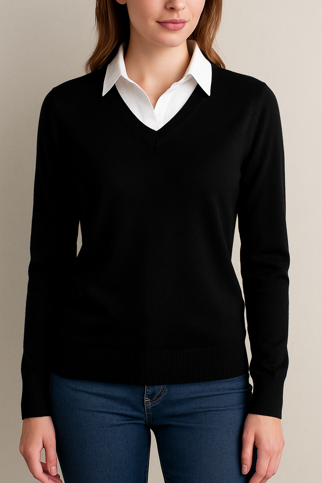 MERINO / CASHMERE ESSENTIAL VEE NECK PULLOVER BRIDGE & LORD