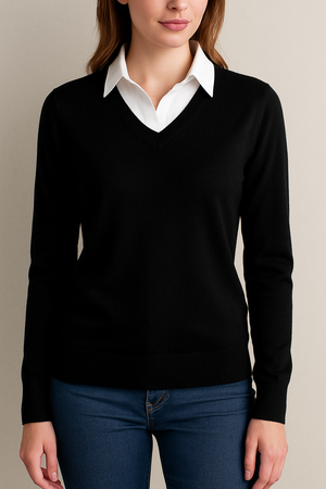MERINO / CASHMERE ESSENTIAL VEE NECK PULLOVER BRIDGE & LORD