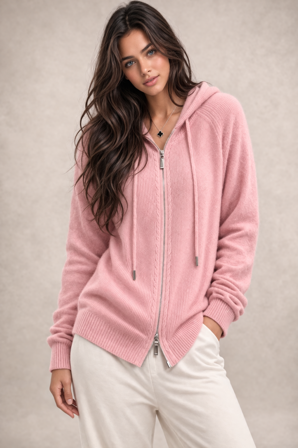 Pure cashmere two way Full zip hoodie No pockets