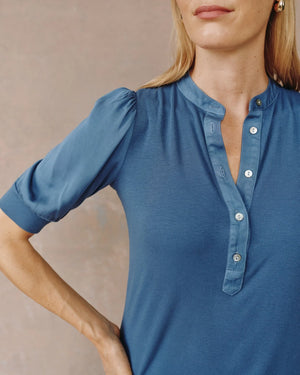 BELLA DAHL SHORT SLEEVE PLACKET MIXED SHIRT