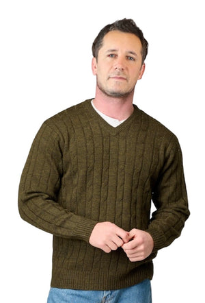 ANSETT PURE WOOL V-NECK CABLE PULLOVER