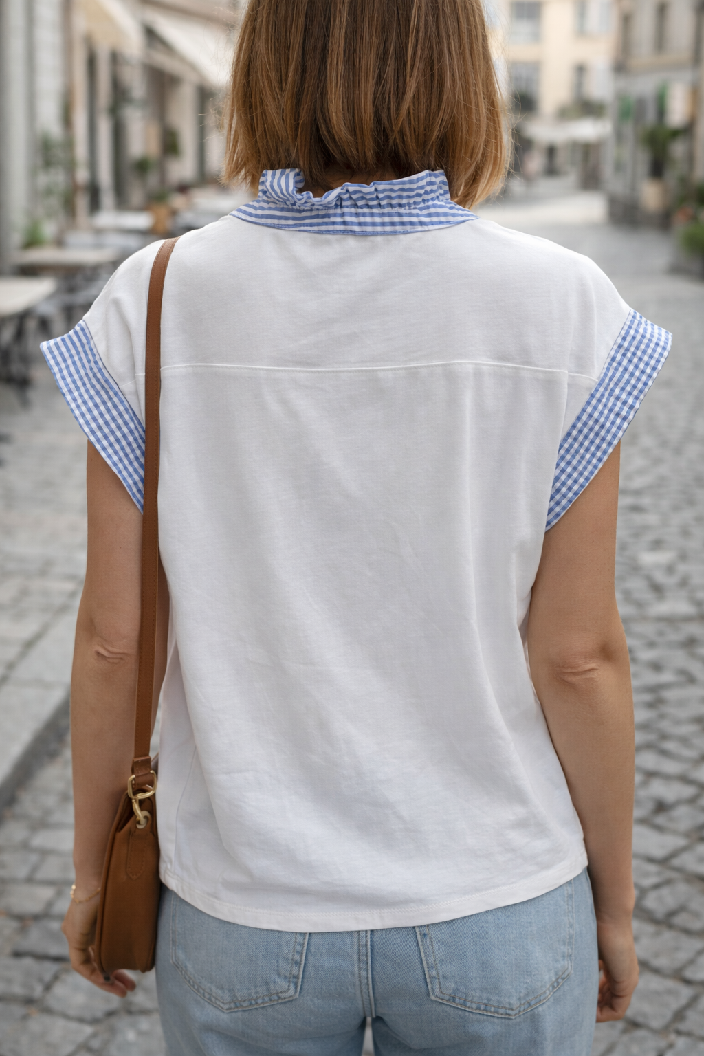 RICH & ROYAL COLLAR T-SHIRT CARDIGAN RUFFLED COLLAR