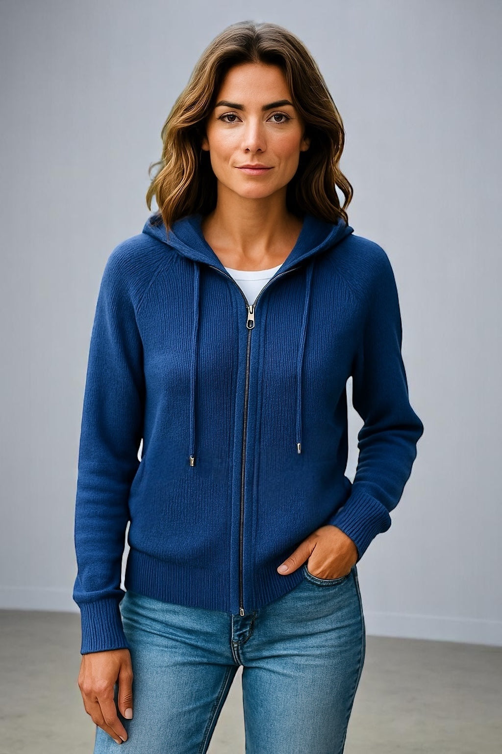 Pure cashmere two way Full zip hoodie No pockets