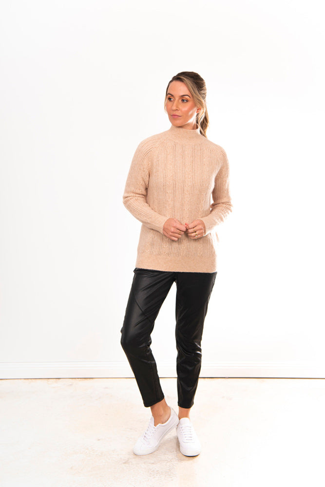 HIGH CREW NECK PULLOVER WITH CABLES