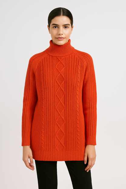 Mock Neck Cable Knit Sweater