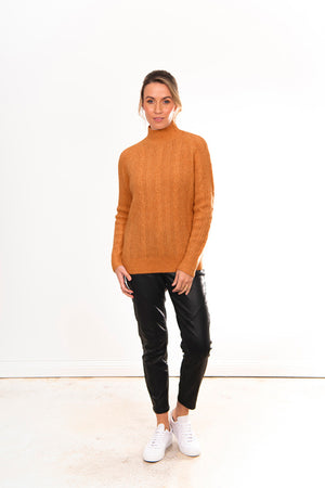 HIGH CREW NECK PULLOVER WITH CABLES