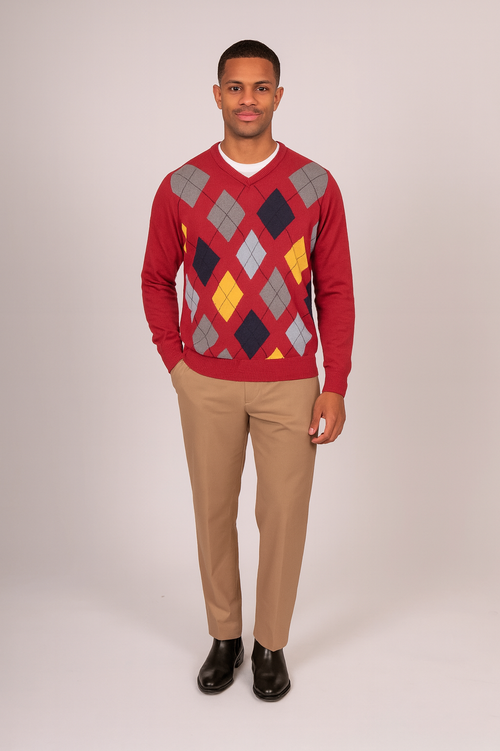 V- neck Argyle Cashmere / Merino