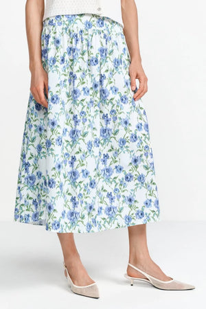 RICH & ROYAL FLORAL HIGH-WAISTED MIDI SKIRT