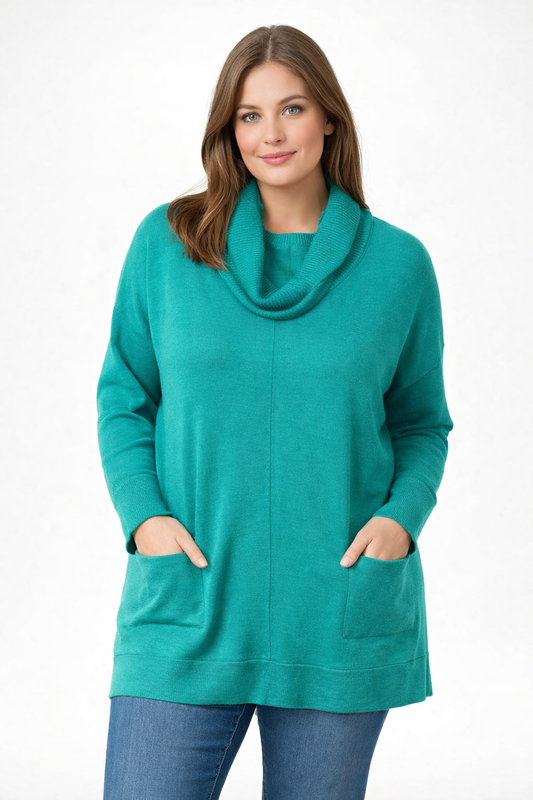 Fields Women Plus Size Roll neck Pullover With Pockets and line in the middle
