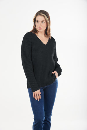 MOHAIR RIBBED VEE NECK PULLOVER only pink S available