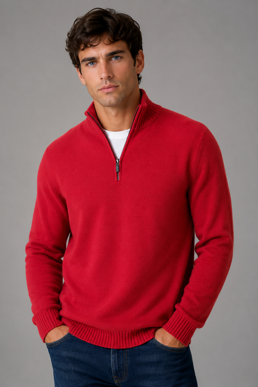 ANSETT GOLD CASHMERE / MERINO SLIM FIT HIGH NECK ZIP COLLAR (Copy)