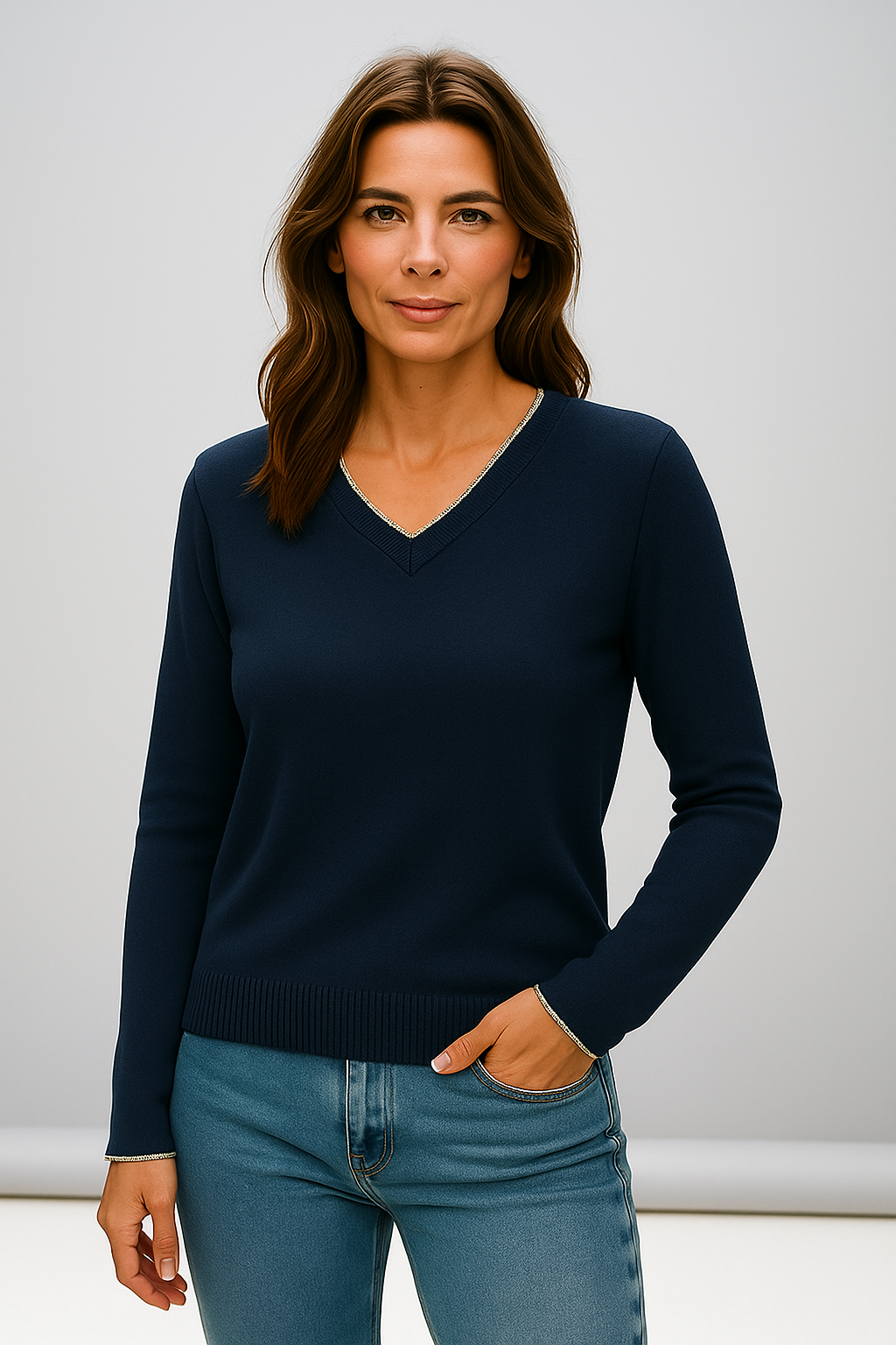 Sovrano Ladies Pure wool deep Vee neck pullover