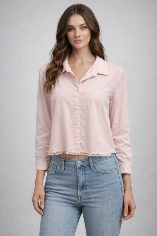 BELLA DAHL LONG SLEEVE CROPPED SHIRT WITH TRIM