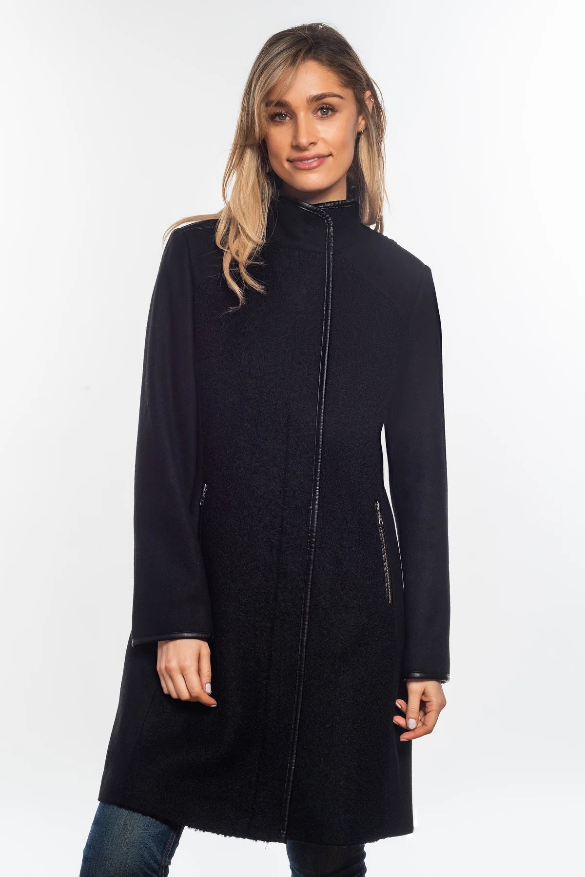SAVENA MULTI FABRIC PU TRIM COAT