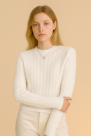 Pure Wool Cabled Crew Neck Knit on Australia