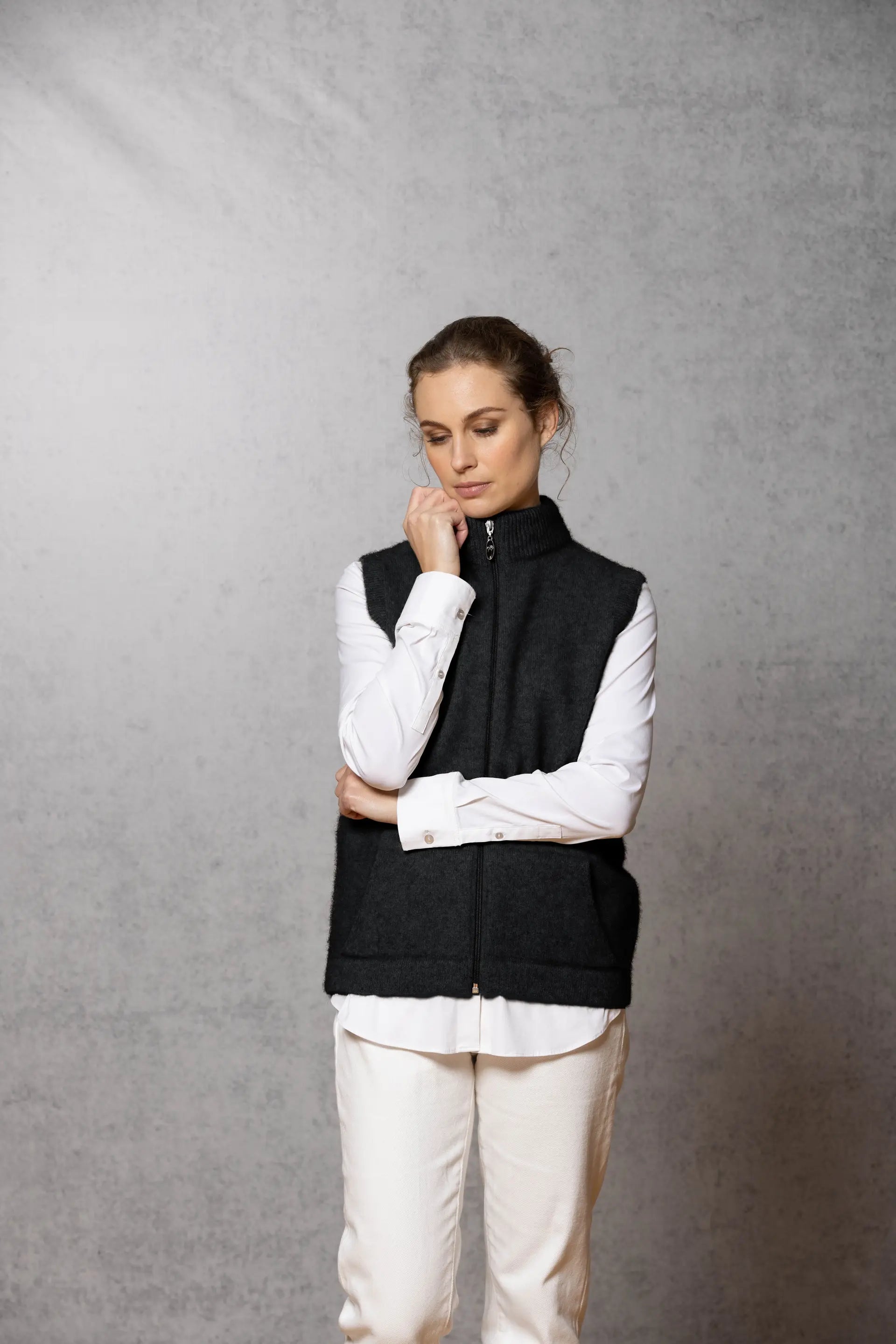 POSSUM MERINO SILK GILET - FULL ZIP MOCK NECK VEST