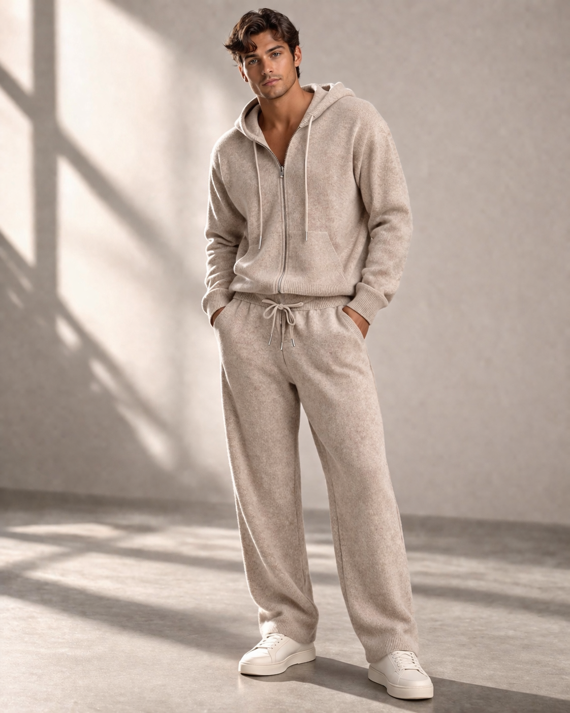 PURE CASHMERE HOODIE & PANTS SET WIDE LEG