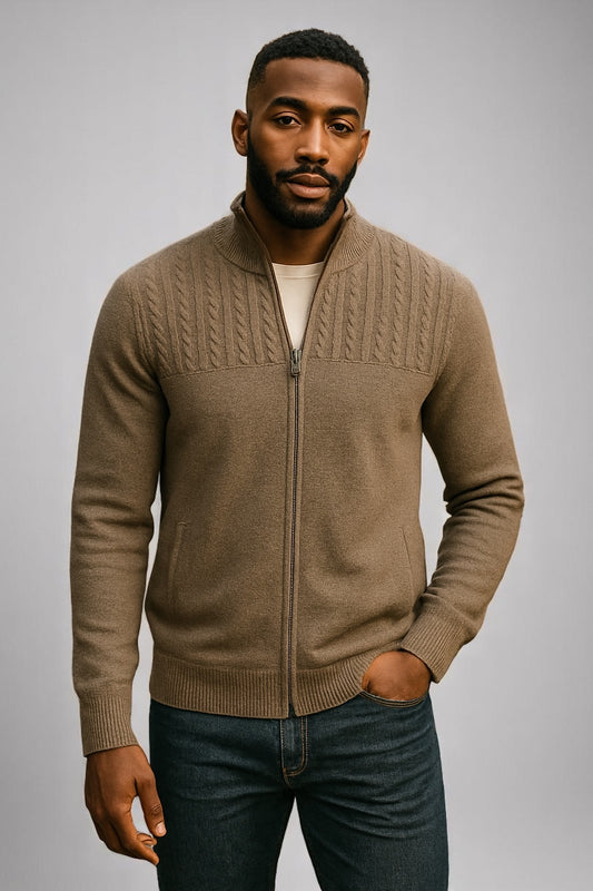 ANSETT GOLD FULL ZIP HALF CABLED WITH LINED POCKETS