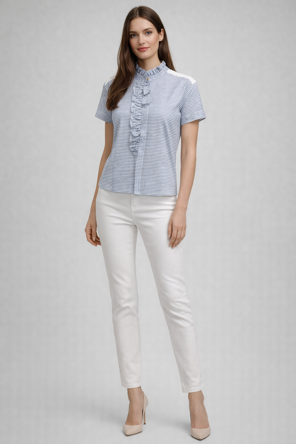 RICH & ROYAL COLLAR T-SHIRT CARDIGAN RUFFLED COLLAR