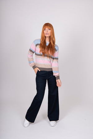 Multi Stripe Pullover with Fashion Sleeves Bridge & Lord Cashmere / Merino