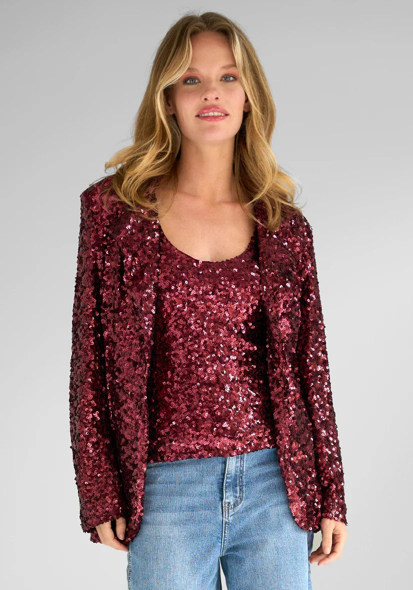 Miss Goodlife Bordeaux Sequin Blazer Burgundy