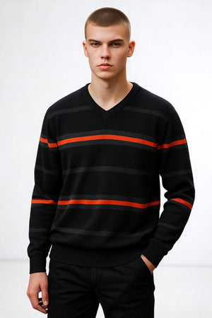 Fields knitwear pure merino wool V neck with lines