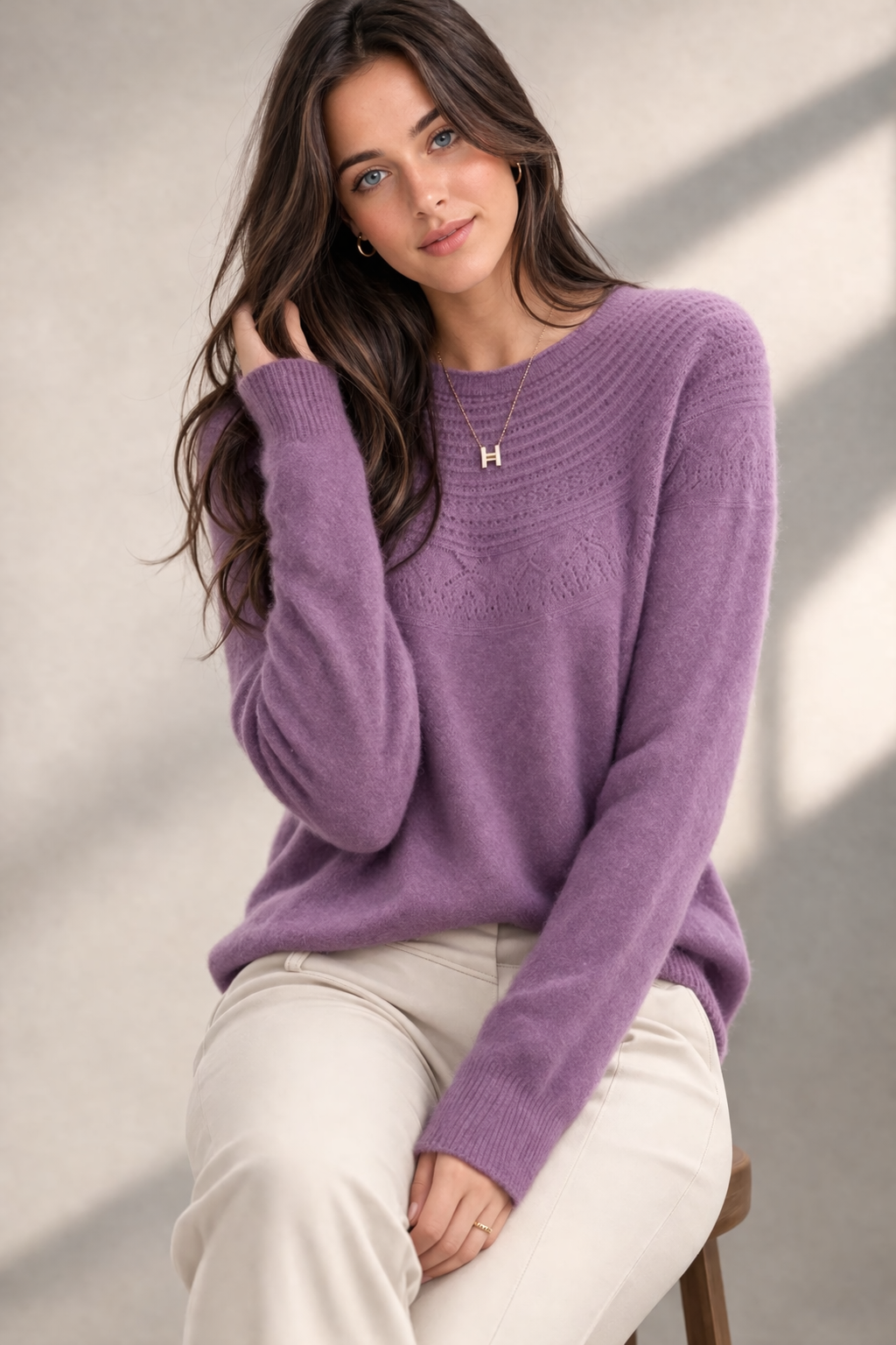 100% MERINO WOOL HALF RIBBED SWEATER CREW NECK