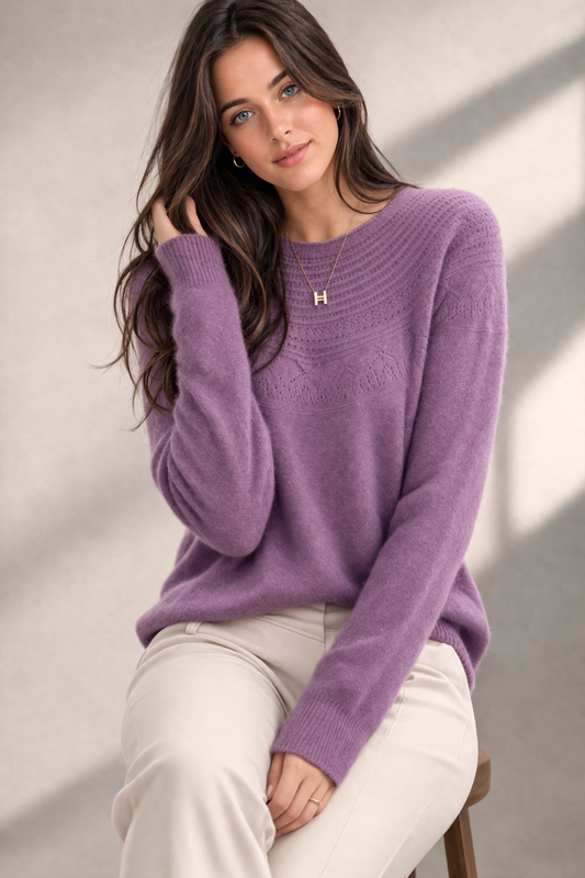 100% MERINO WOOL HALF RIBBED SWEATER CREW NECK