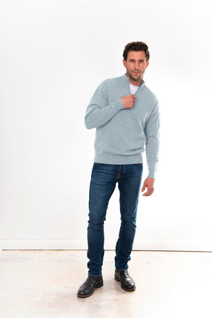 ANSETT Gold Cashmere merino Slim Fitted High Neck Half Zip