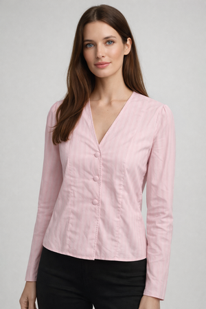 RICH & ROYAL BABYPINK AND WHITE V- NECK CARDIGAN