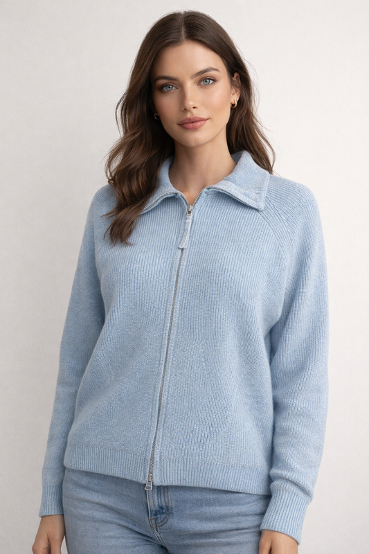 Merino/ Cotton Collar Full Zip Light Weight Jacket
