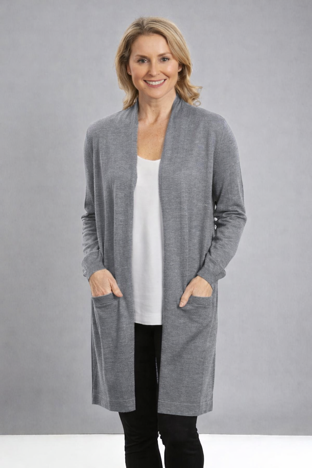 Longline Cardigan with pockets Pure merino wool Machine washable