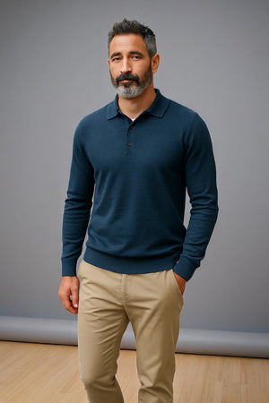 Fields Classics Pure Merino Wool Three-Button Collar Jumper – Machine Washable with Woolmark Certification