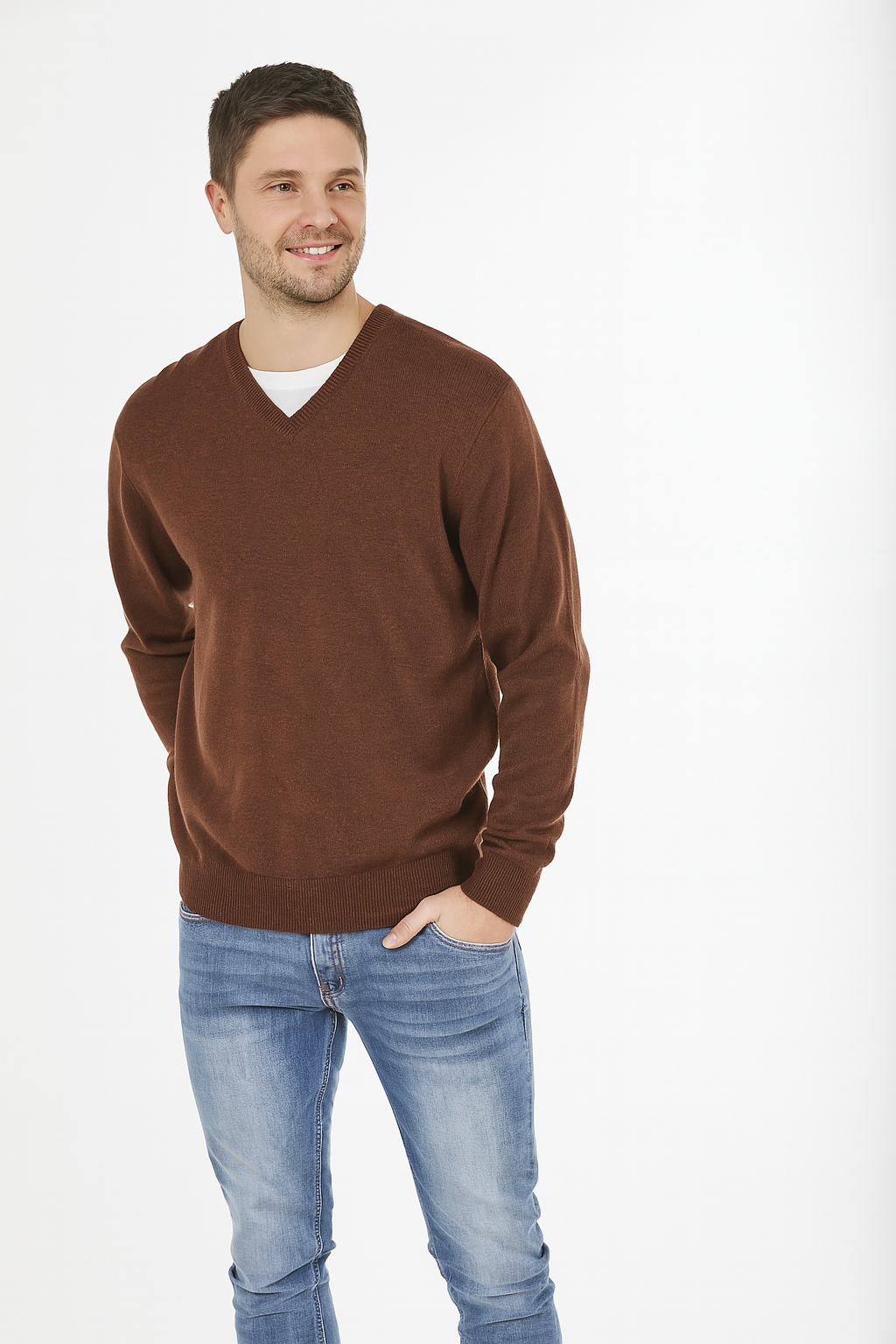 ANSETT GOLD SLIM FIT CASHMERE MERINO V-NECK PULLOVER