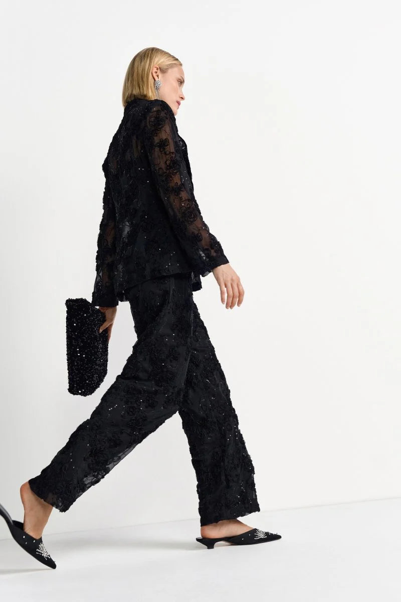 RICH & ROYAL BLACK FABRIC TROUSERS WITH SEQUINS